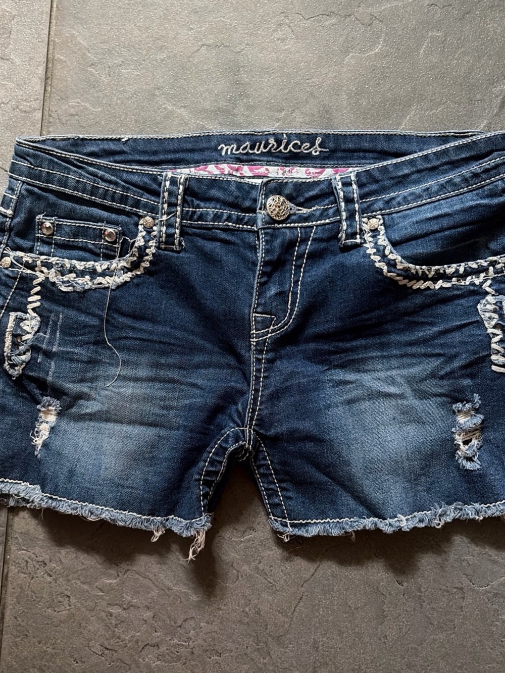 Maurices Dark Indigo Distressed Jean Shorts
